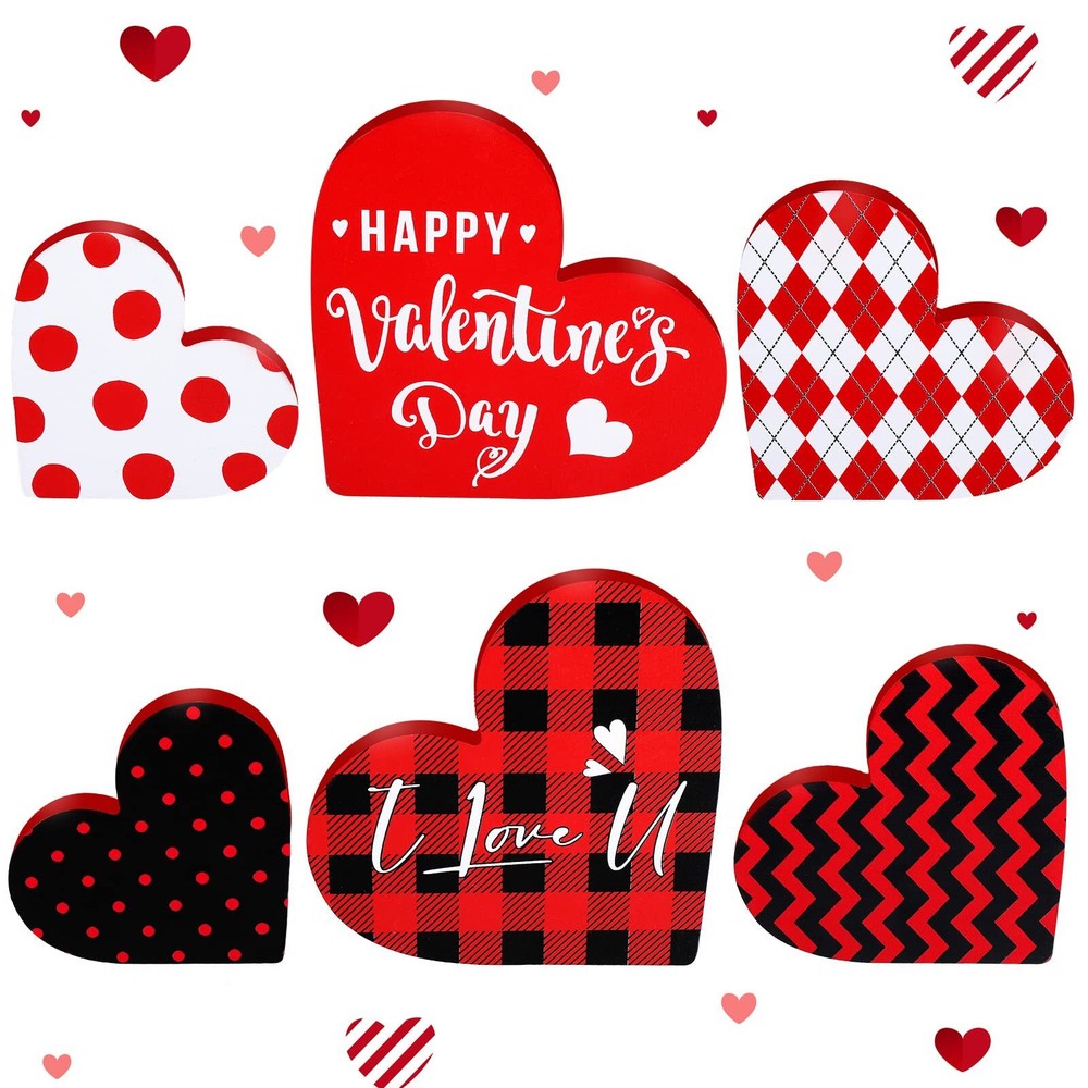 3 Pcs Valentine's Day Wooden Heart Signs Decorations Heart Shaped Table Cente...