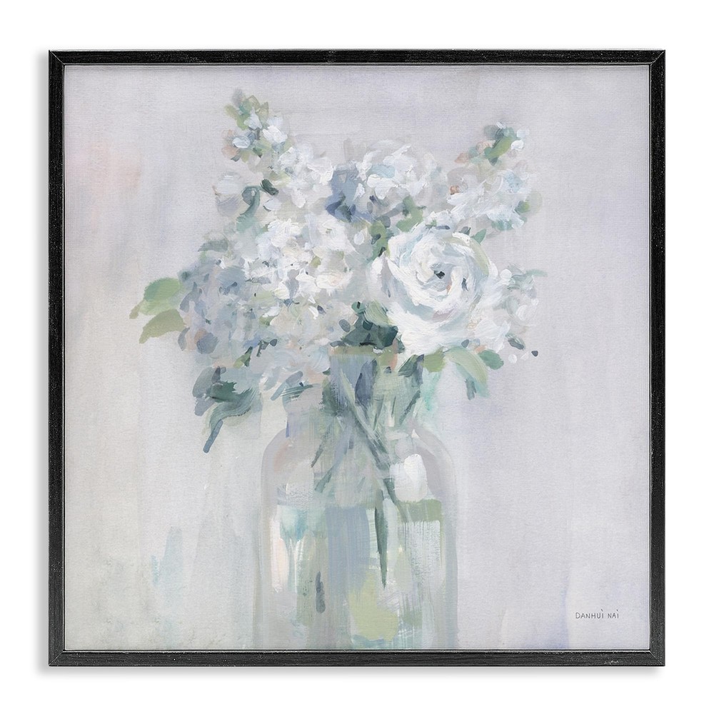 White Abstract Bouquet Black Framed Giclee Art Design by Danhui Nai