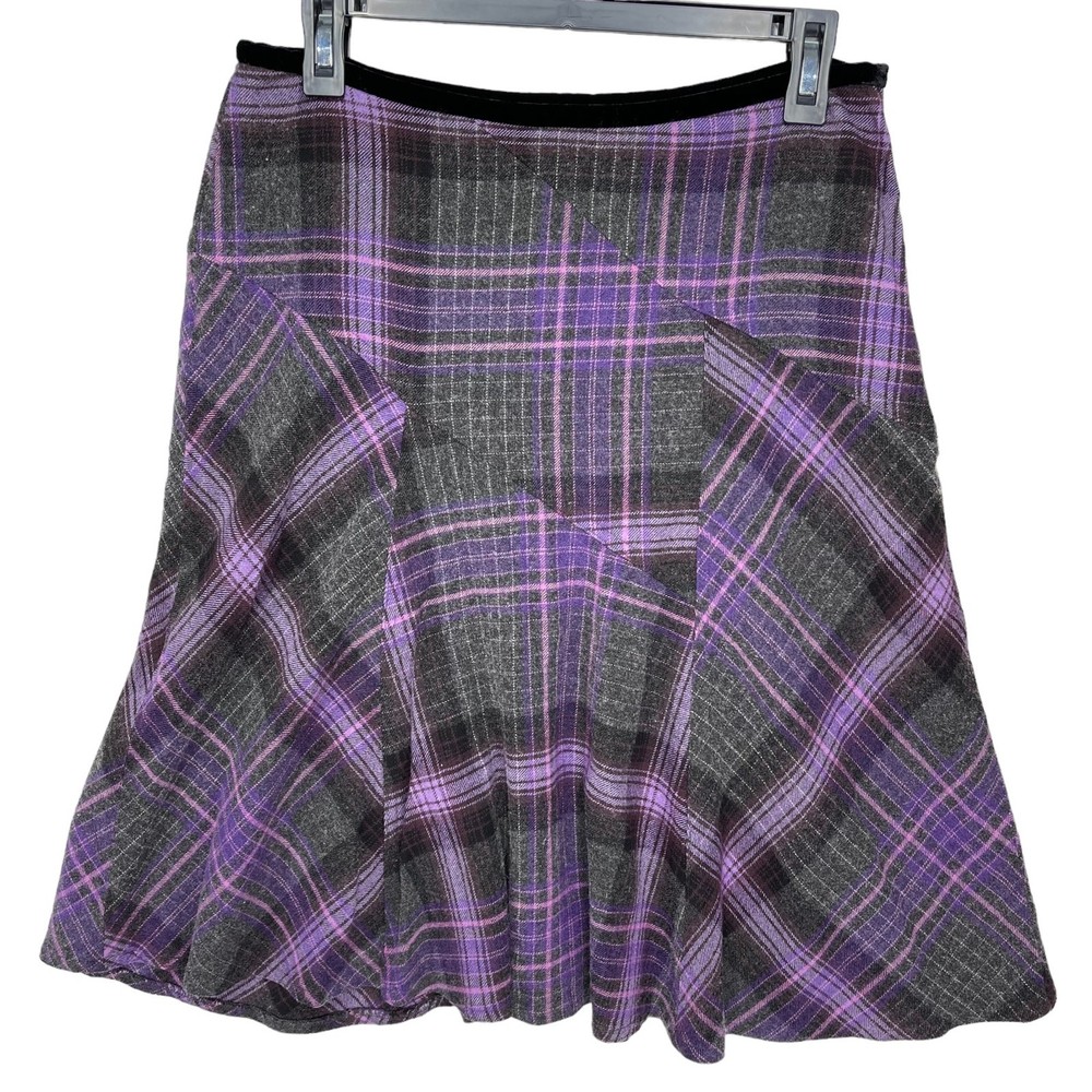 Nine West Vintage Purple Black Plaid Wool Blend Skirt Size 6