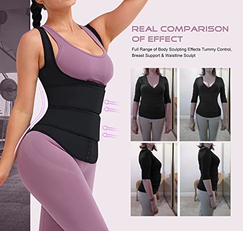 Slimming Latex Waist Trainer Vest with Adjustable Straps - Black for Women