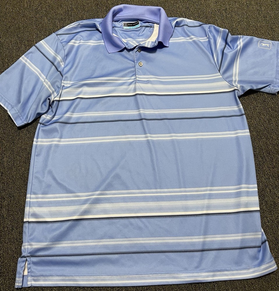 PGA Tour Men's Golf Polo Shirt Short Sleeve, Size Large, Blue, Lightweight