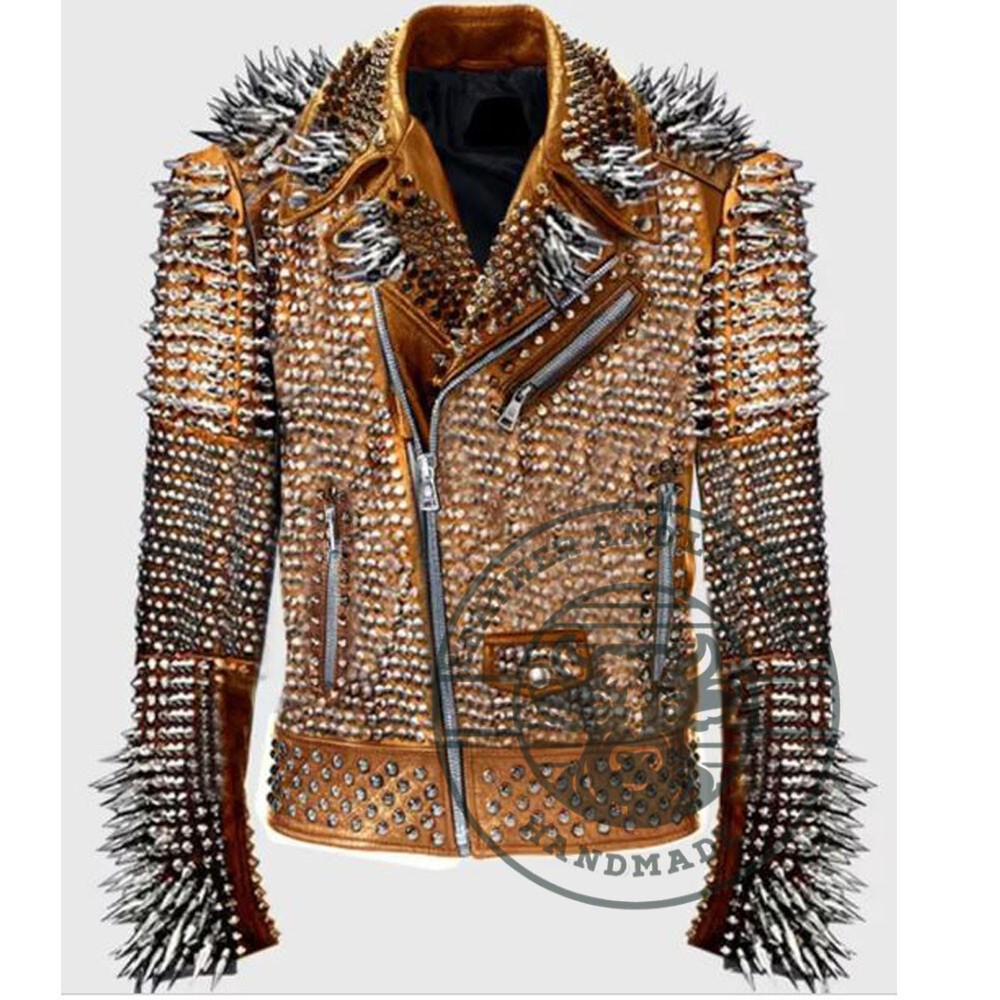 Men's Handmade Heavy Metal Studded Spiked Jacket, Punk Rock Leather Jacket