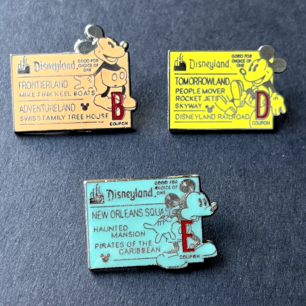 Lot Disneyland E B D Ticket Coupon Mickey Pin Frontierland Tomorrowland Etc.-image