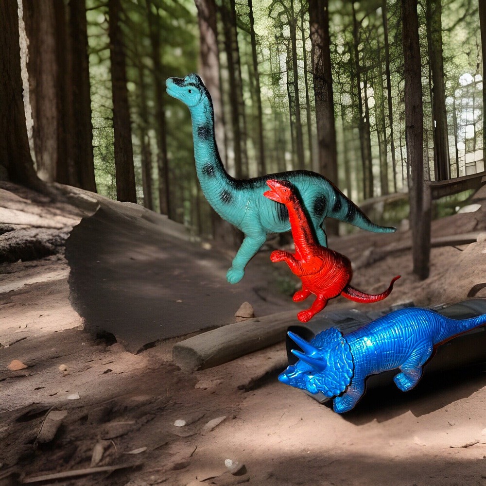 Lot Of 3 Dinosaur Toys Blue Unbranded Triceratops Boley Brachiosaurus