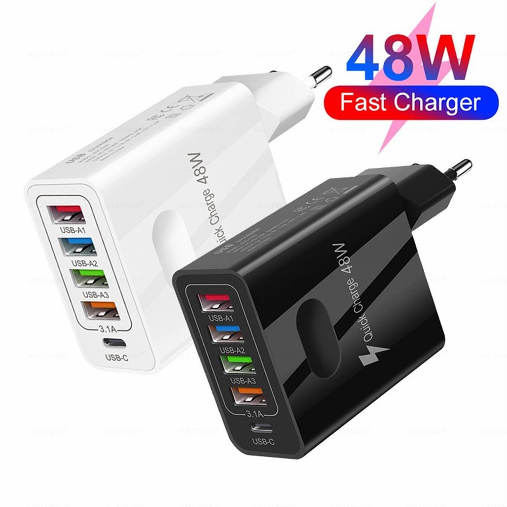 4-Port USB + PD Hub Charger Tower - Fast Wall Power Adapter