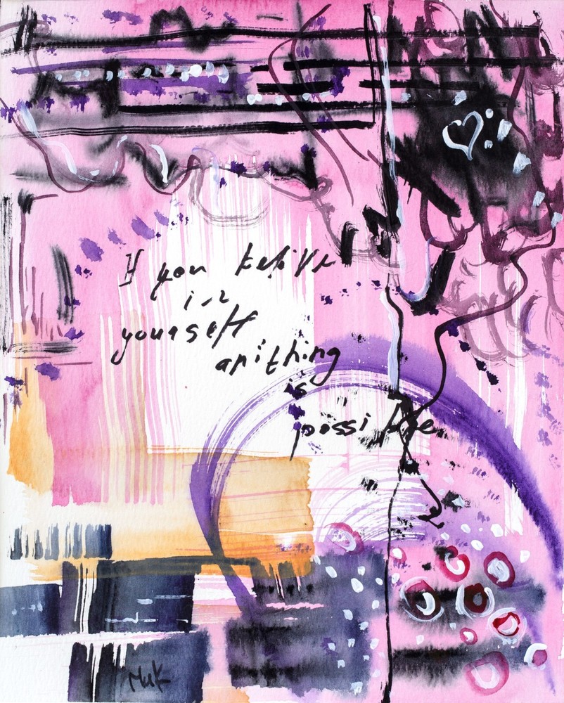 Pink Abstract Original Painting Modern Watercolor Art Contemporary Wall Art 10x8