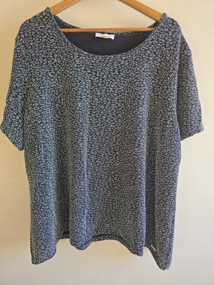 Women's Calvin Klein Plus Size 3X Metallic Silver Black Short Sleeved Blouse
