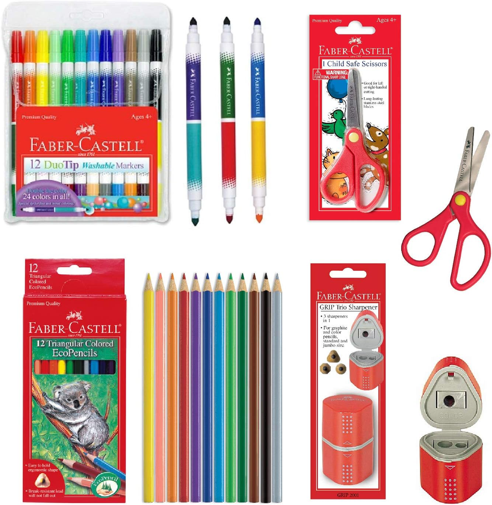 Back to School Supplies Set - 12 Duotip Markers, 12 Colored Ecopencils, Child Sa-image