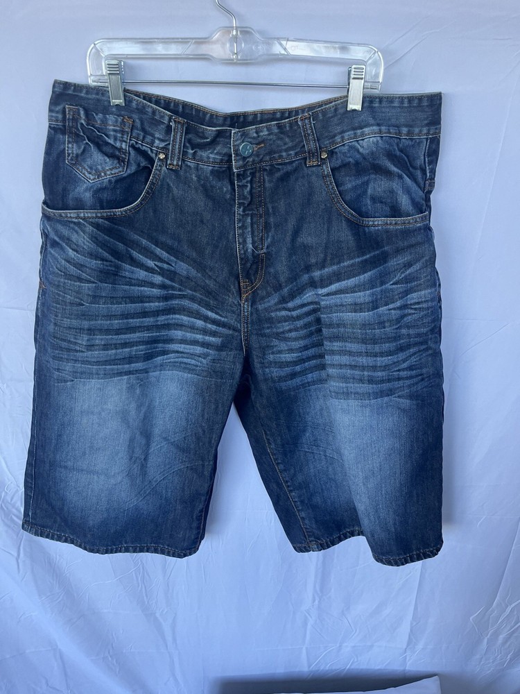 Y2K Mens Rocawear Denim Blue Jean Shorts Original Fit with Back Design in Size 40