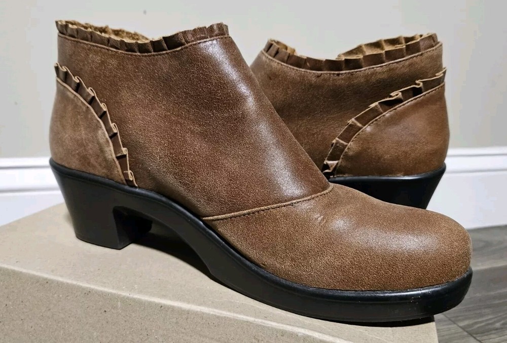 LBN Alegria Leather Bootie Hannah Saddle Size 41 / 10.5 Brown SideZip
