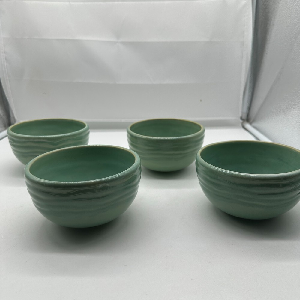 Pfaltzgraff Seychelles 4 Green Sea Bowls Set Microwave Dishwasher Safe Excellent Condition  