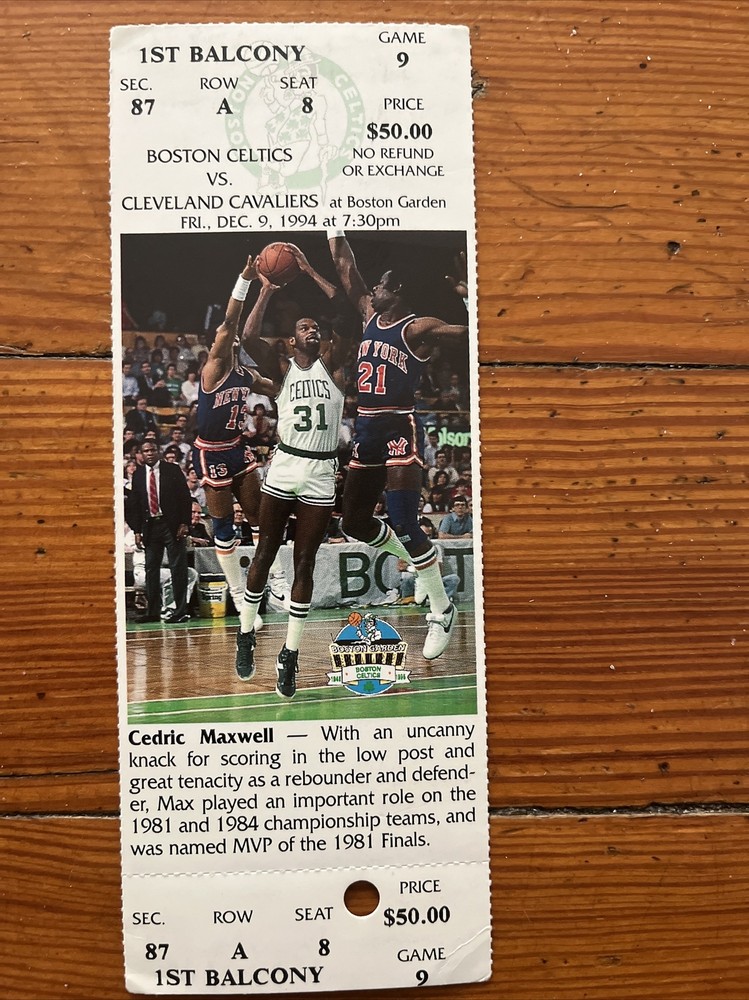 December 9,1994 unused Celtics ticket Cedric Maxwell