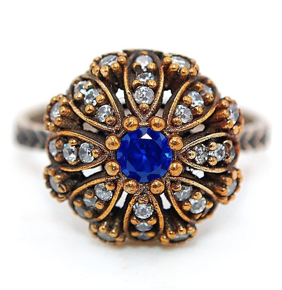 1CT Ottoman Style Treated Sapphire 925 Silver Ring Size 7 H2-2