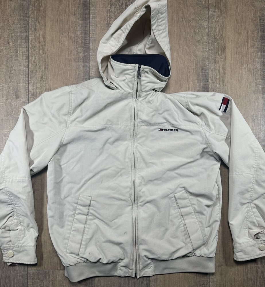 Tommy Hilfiger Men Beige Medium Water Repellent Windbreaker Hooded Jacket with Removable Hood