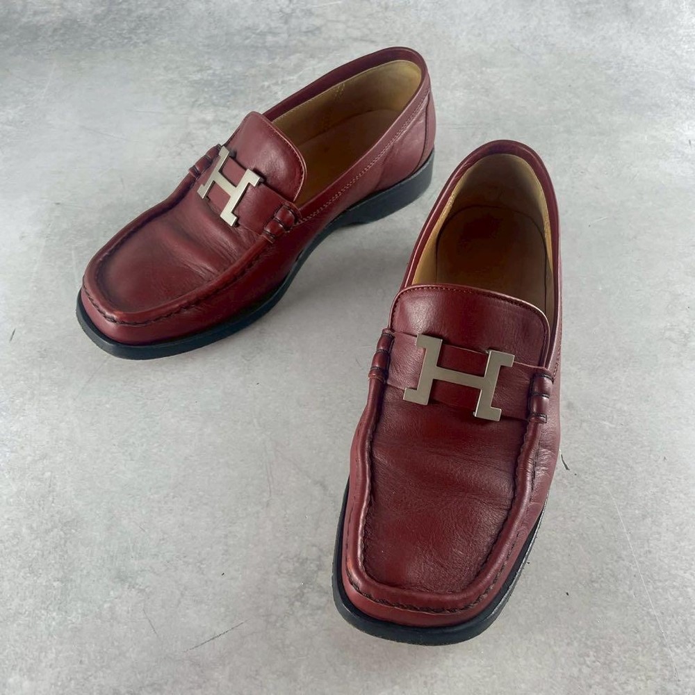 Hermes Men 4.5US Leather Loafers with Constance Logo Belt Womens Preowned