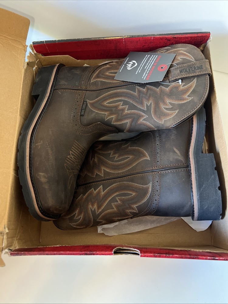 Men's Wolverine Rancher ST Waterproof Steel-Toe Work Boots Size 8.5 Brown W10765
