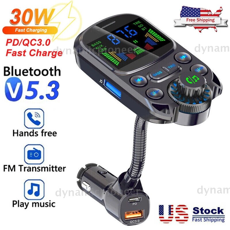 Car Bluetooth FM Transmitter Radio MP3 Wireless Adapter Hands-Free 3Port Charger