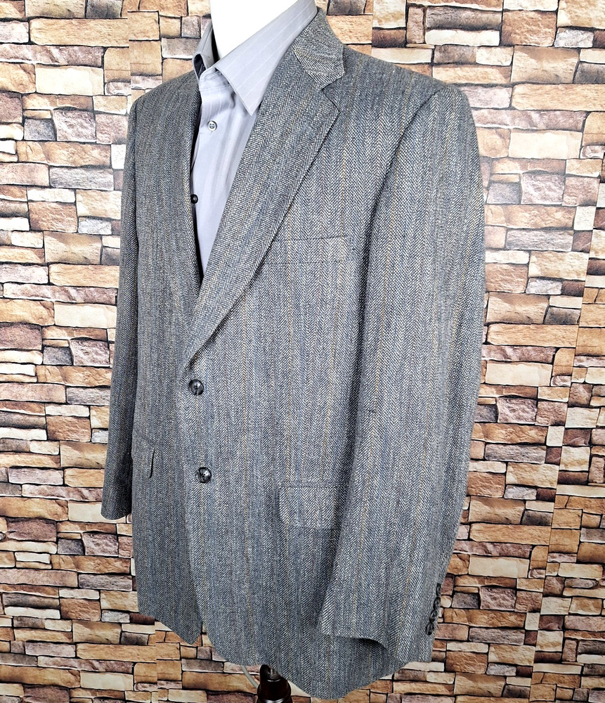 Towncraft Sport Coat Jacket Mens 44L Gray Herringbone Stripe Silk Wool Polyester