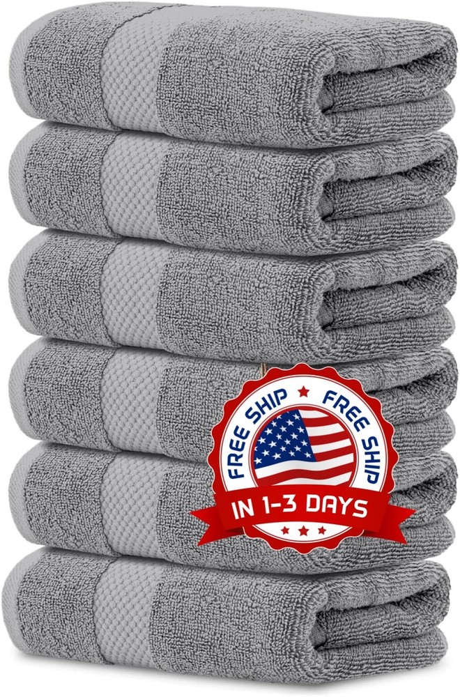 Toallas de mano gris claro, Suaves, 100 % algodón turco, 16