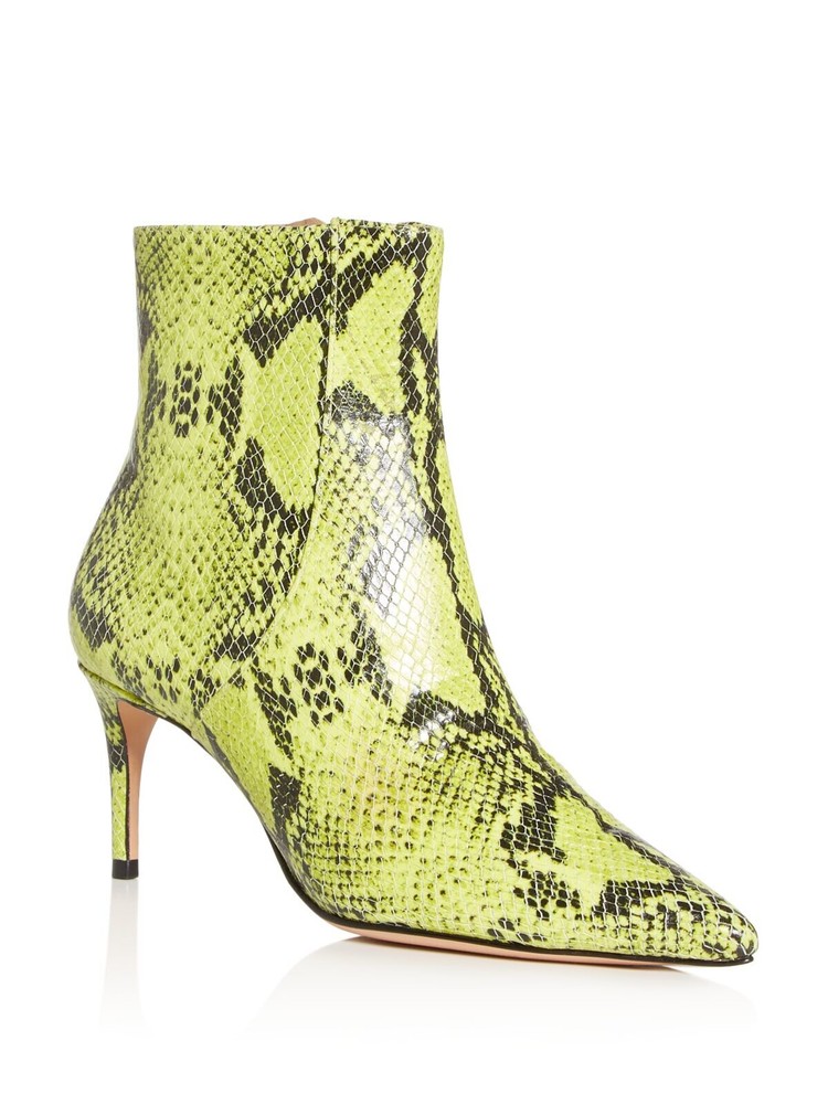 SCHUTZ Womens Green Snake Print Bette Toe Kitten Heel Leather Booties 7 B