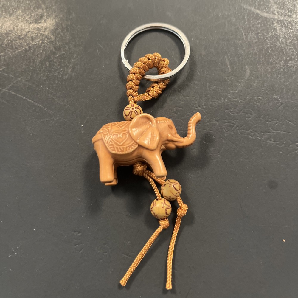 Elephant Lucky Carving Wooden Pendant Keychain Key Ring Chain Evil Defends Gift