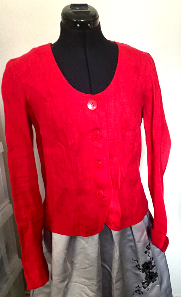 Mac Scott Jacket Women Medium Red Linen Short Size 40