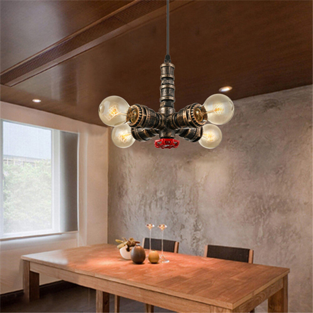 Wrought Iron Semi Flush Mount Ceiling Light Edison Bulb Water Pipe Pendant Light