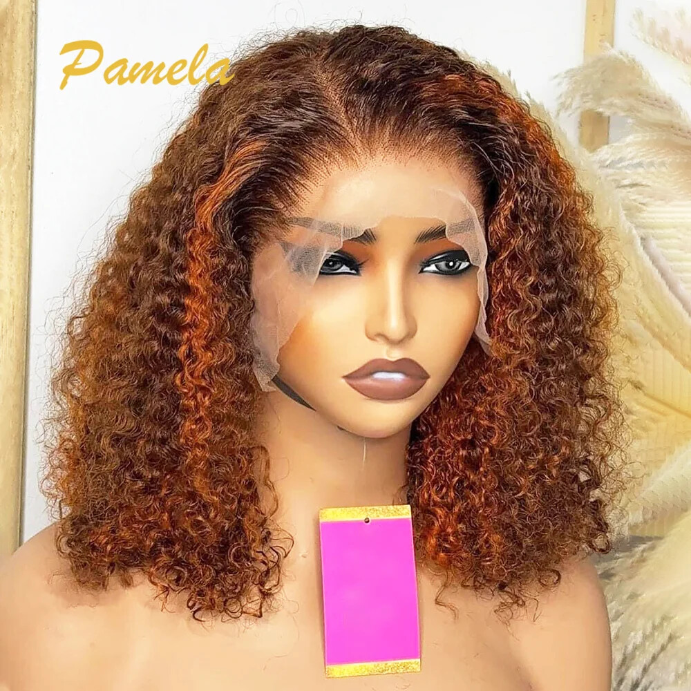 Blonde Curly Human Hair Glueless Wig with Transparent Lace Front