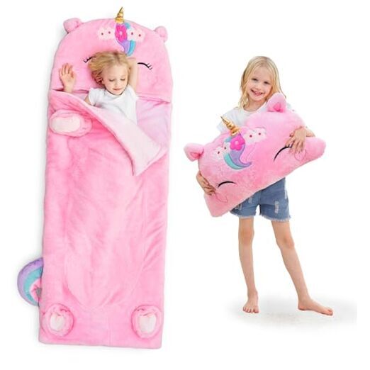 Kid Sleeping Bag, Toddler Girl Boy Nap Mat, Plush Dinosuar Slumber Bag Unicorn