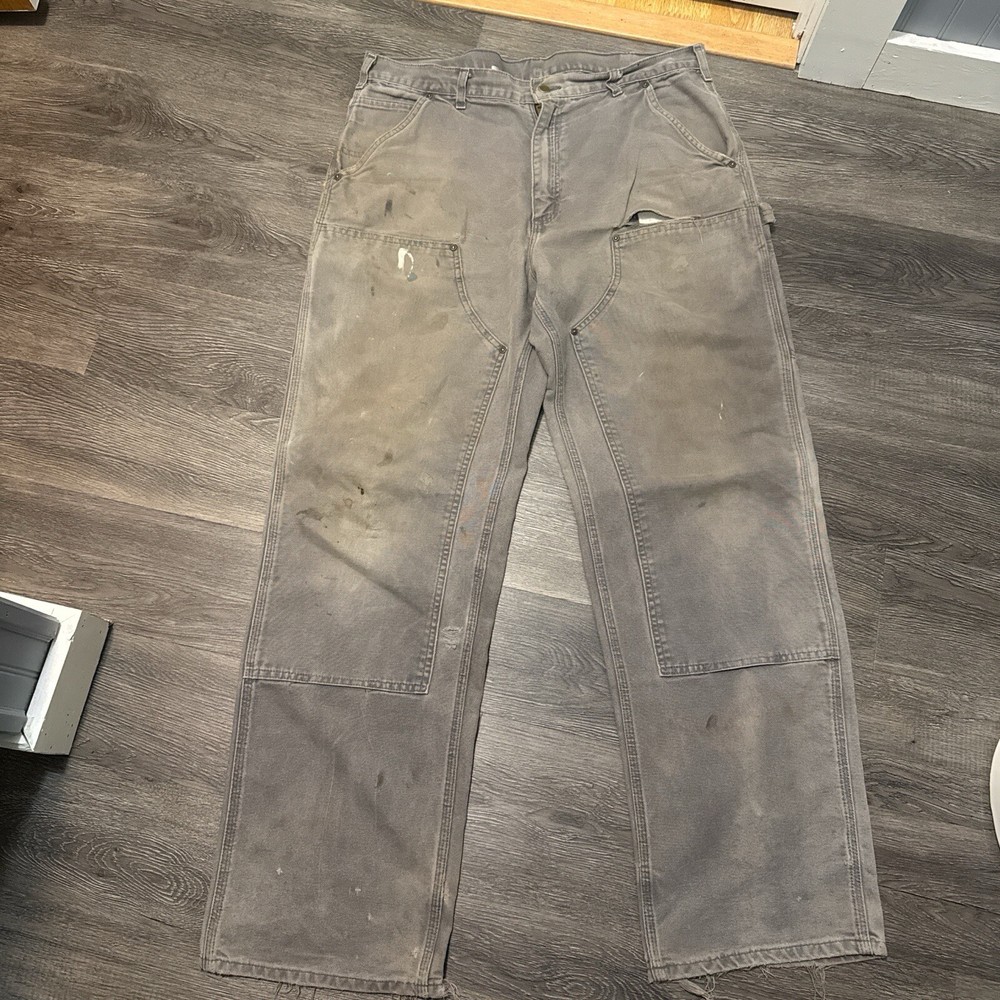 Vintage Carhartt Gray Double Knee Pants Size Faded Distressed USA Great Look VTG