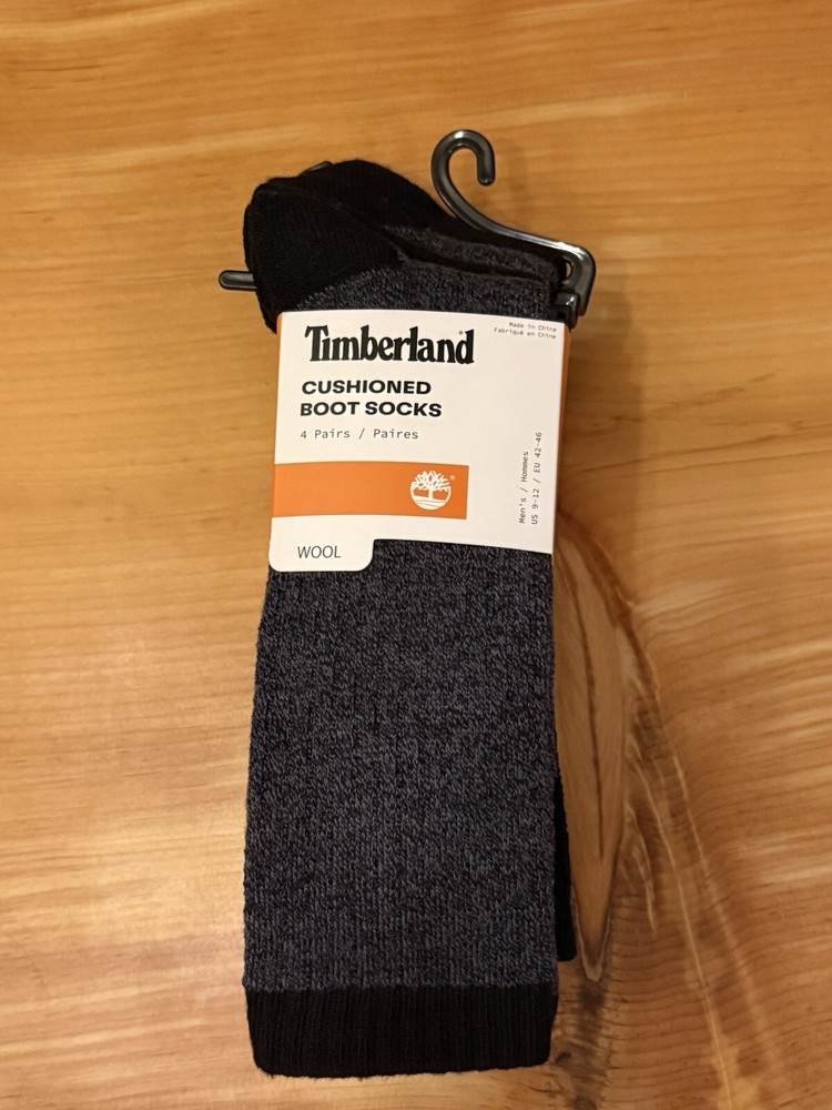 Timberland Men’s Cushioned Boot Socks 4-Pack Wool in Black & Dark Gray