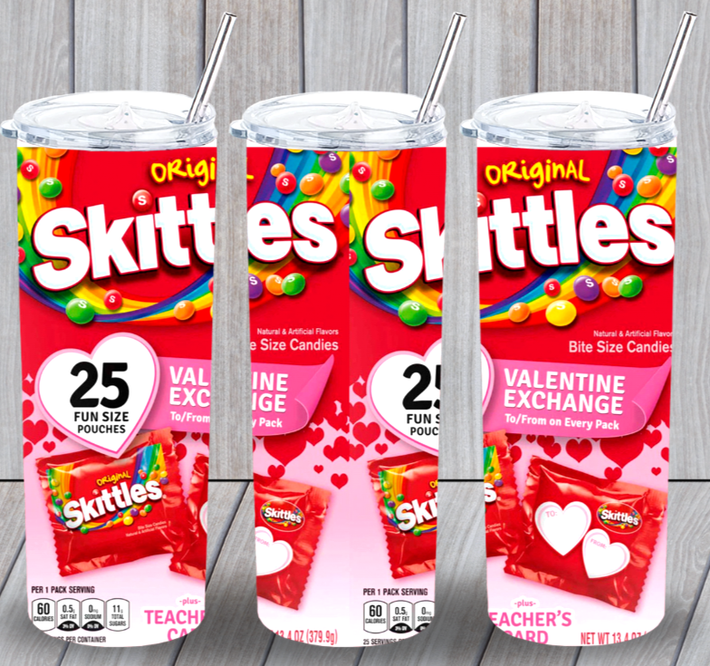 Valentines Skittles CandyMulticolor 20oz Insulated Tumbler Lid Straw New