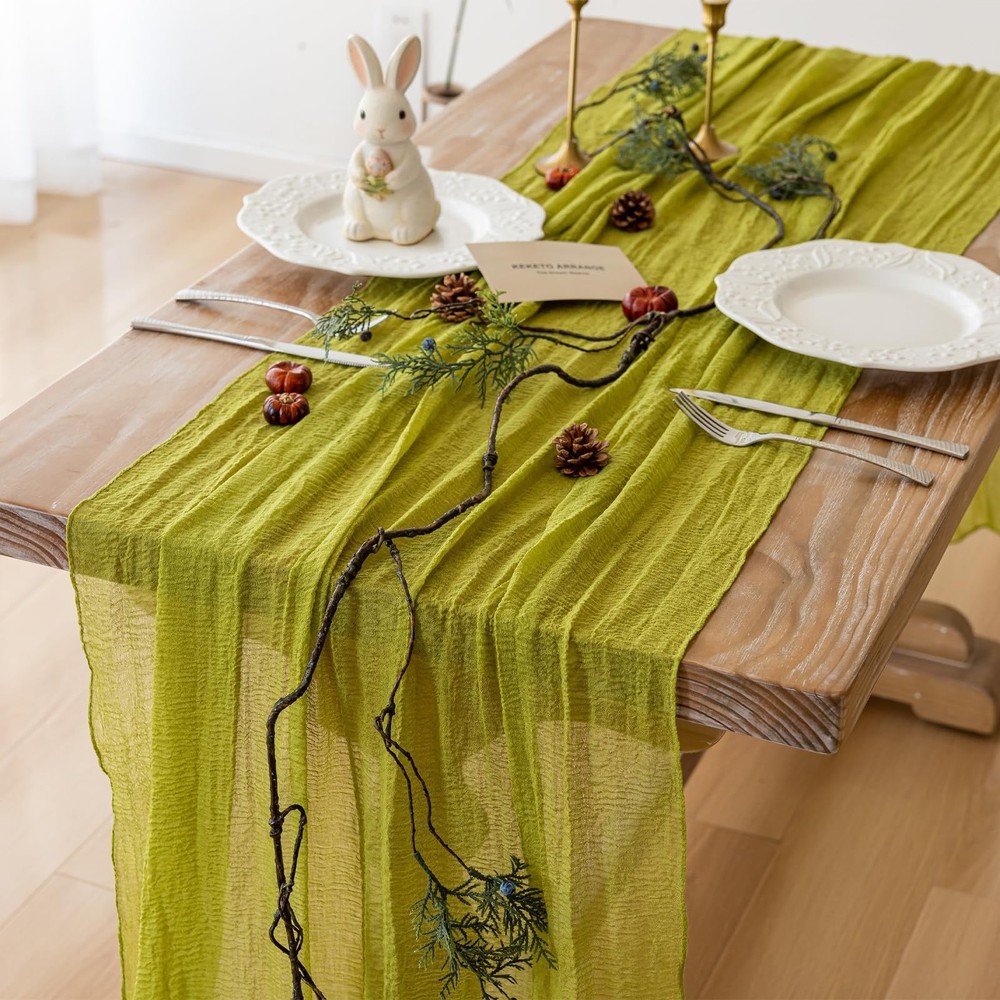 Moss Green Cheesecloth Easter Spring Table Runner Gauze 120 Inch 10 FT Rustic...