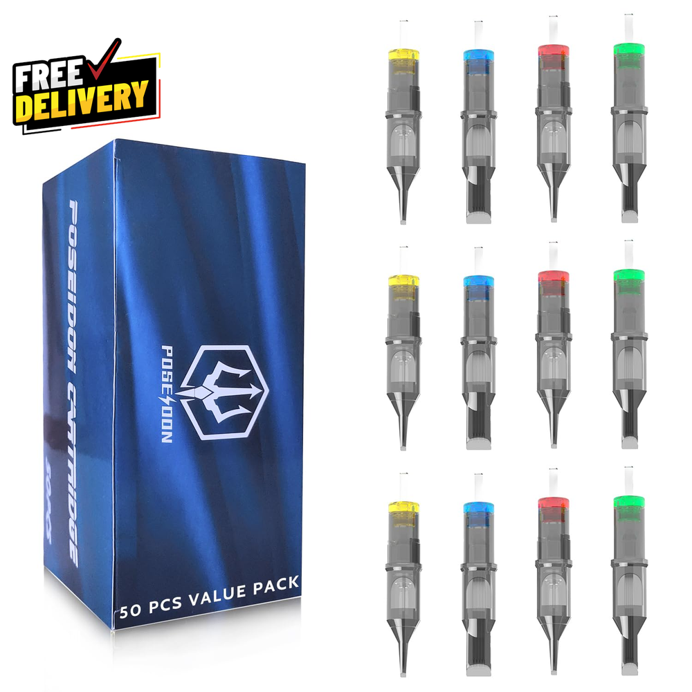 Poseidon Tattoo Cartridge Needles 50Pcs Mixed Sizes Round Liner Shader Set
