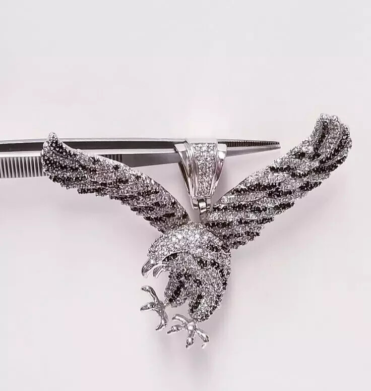 14K White Gold Plated 3Ct Round Cut Lab Created Diamond Eagle Charm Mens Pendant