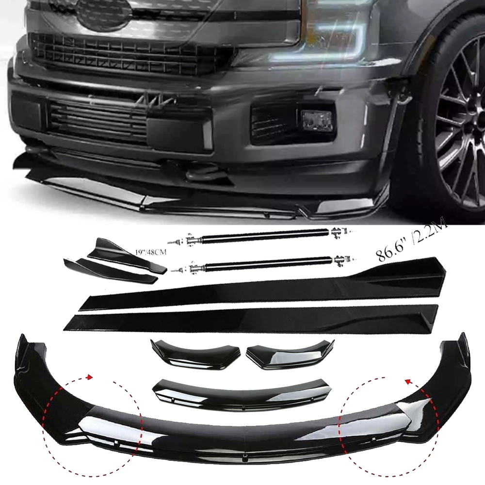 For Ford F150 F-150 Truck Front Bumper Lip Spoiler Splitter Body Kit+Side Skirt