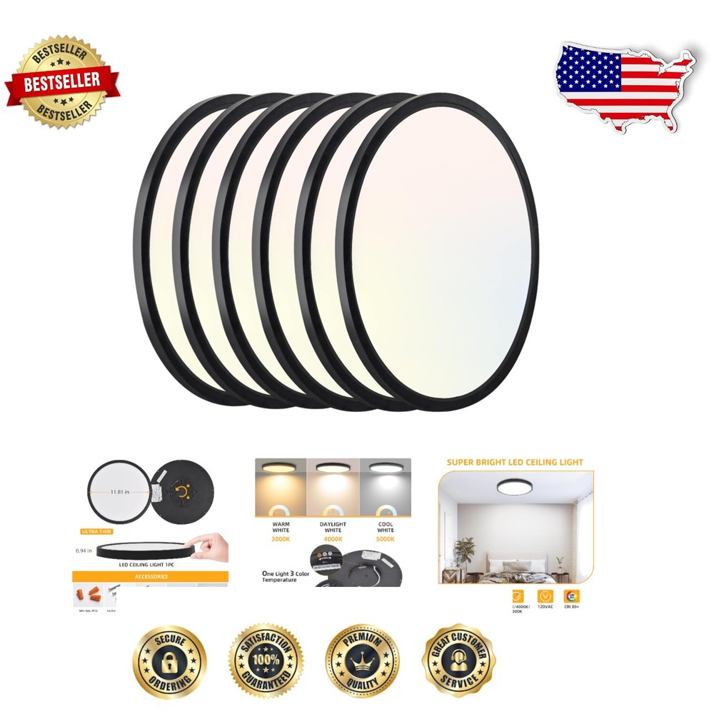 Versatile LED Ceiling Light Fixture - 6-Pack Flush Mount, Easy Installation
