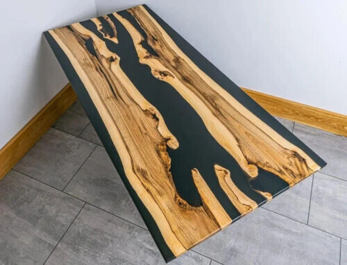 Encontraparte superior epoxi, escritorio de oficina de resina epoxi negra, losa de comedor muebles de nogal