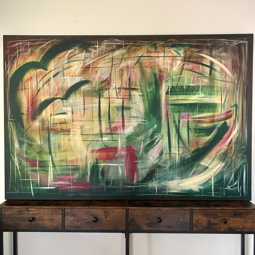 Large Oversized Original Abstract Canvas Painting “Dreaming in Green” 48x72”