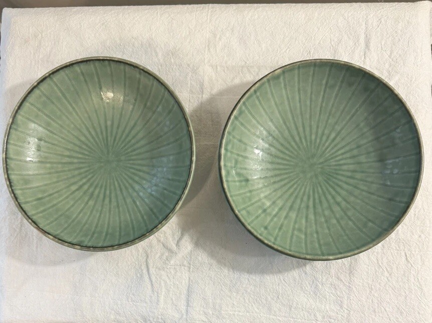 Pfaltzgraff Naturewood Serenity 2 Green Cereal Soup Bowls