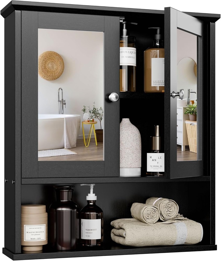 Bathroom Wall Cabinet with Mirror and Open Shelf Storage