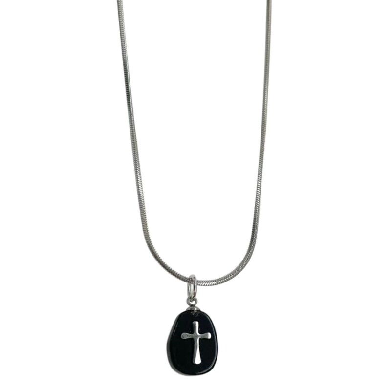 Fashion Unisex Black Stone Necklace Elegant Hip Hop Cross Pendant Necklace