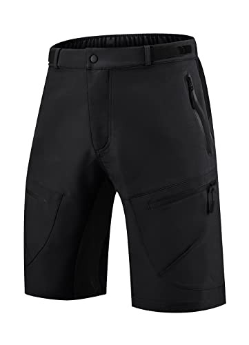 BALEAF Men's Loose Fit Water-Resistant Cycling Shorts with 4 Zippers - Black, Small