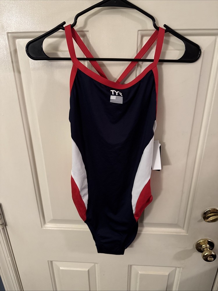 TYR Durafast Elite® Women's XL (38) Diamondfit Swimsuit USA in Red/White/Navy