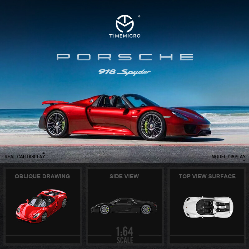 Time Micro 1:64 Porsche 918 Spyder Alloy Die-cast Vehicle Model Car- Metal Red