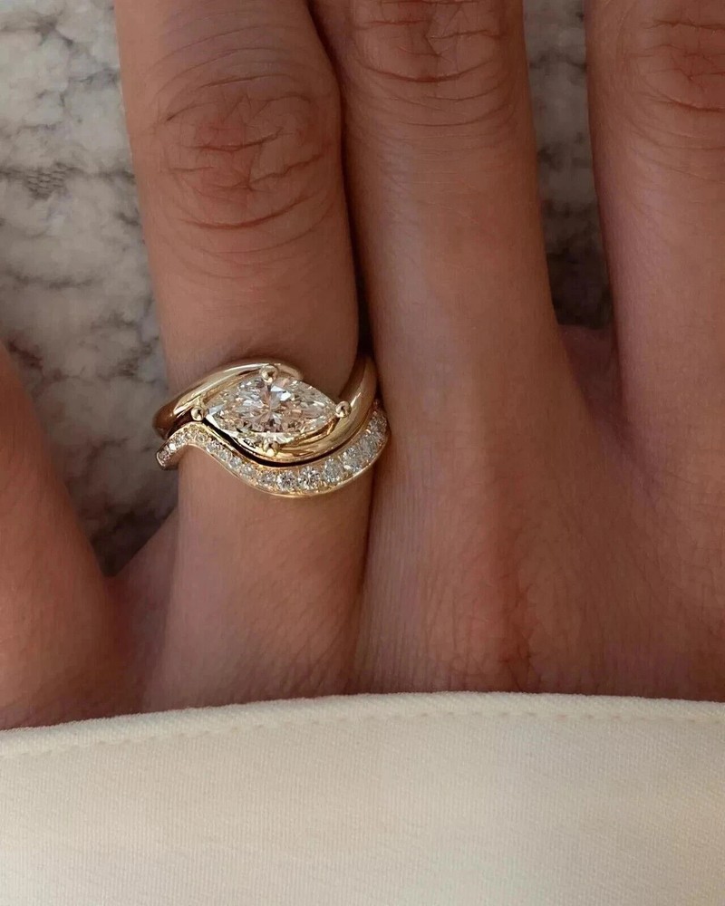 2 CT Marquise Cut Simulated Diamond Women's Bypass Ring 14K Yellow Gold Plated