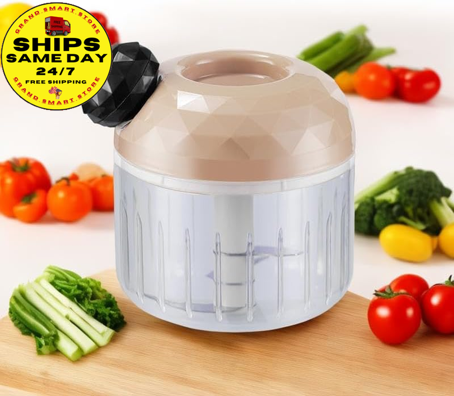 Manual Vegetable Chopper Food Processor, 300ML Small Mini Hand Pull String Onion