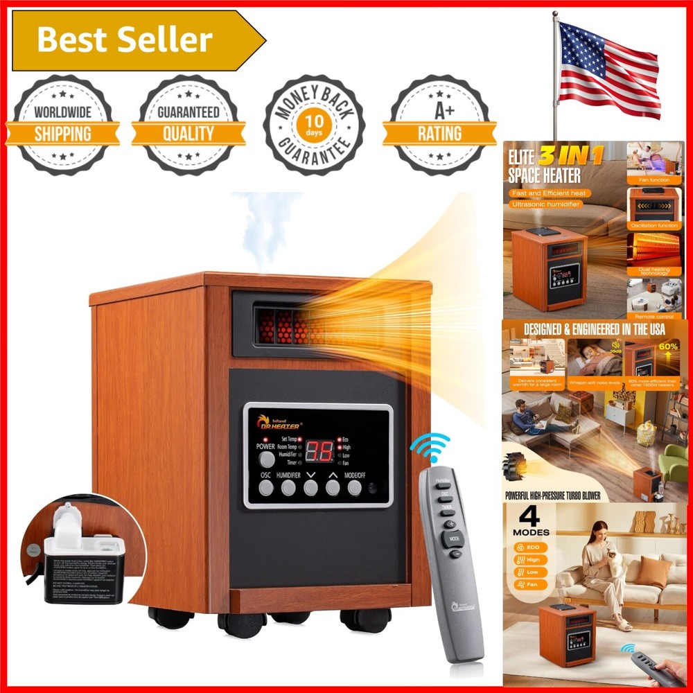 Elegant Dr Infrared Heater Elite 1500W with Humidifier & Remote Control - Cherry