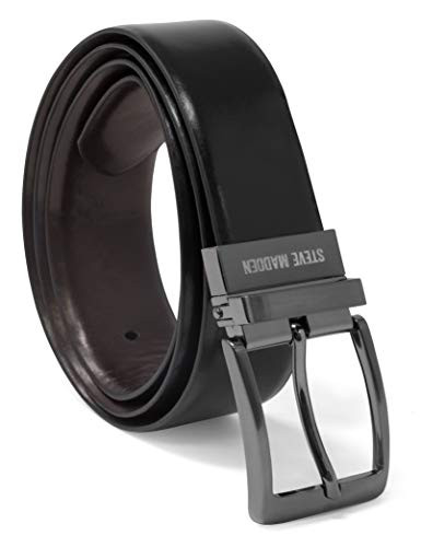 Steve Madden Men's Dress Casual Every Day Leather Belt, Black/Brown (Burnishe...