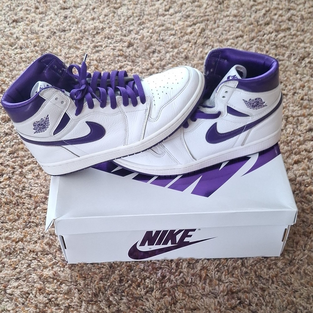 Nike Air Jordan 1 Retro High Top White Purple Basketball Sneakers Athletic